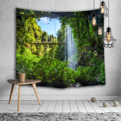 Mountain Cave Wall Tapestry Waterfall Nature Green Tapestry Wall Hanging for Livingroom Bedroom Dorm Home Decor