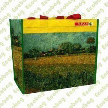 Laminated RPET Shopping Bag, Made of RPET, with Printed OPP Film