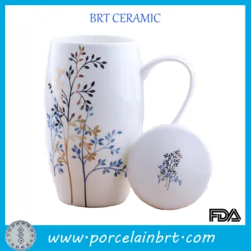 Fresh light bone china coffee mug with lid
