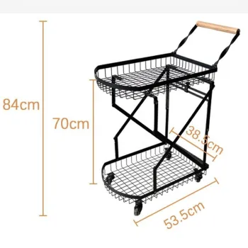 Metal 2 Tier Foldable Collapsible Trolley Cart for Space-Saving Storage and Shopping