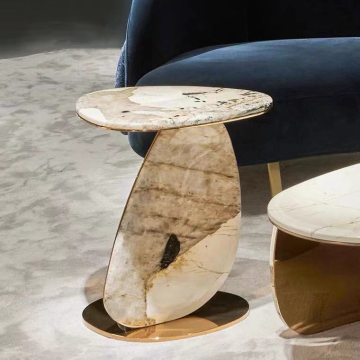 Luxury Coffee Table with Gold Brass Stainless Steel Leaf Base and Marble Top