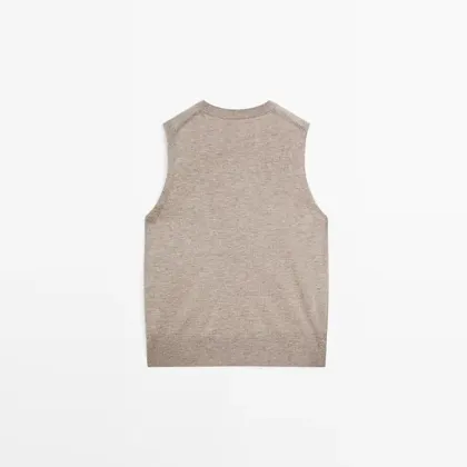 Women's short wool blended crew neck vest