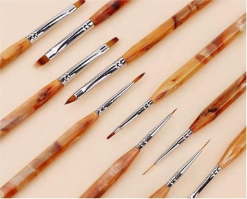 10 Sets Acrylic Amber Nail Art Brushes for Gel and 3D Soft Nail Liner