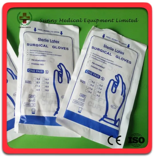 SY-L085 High quality Medical hospital Sterile Latex surgical gloves price