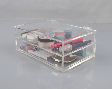 acrylic storage box with 2 drawers, flip cover