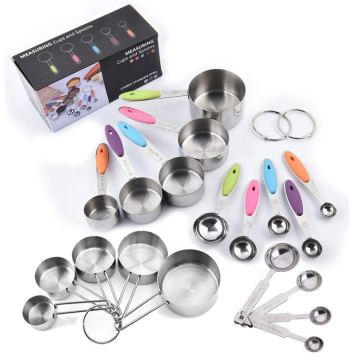 Silicone Handle Stainless Steel Measuring Cups and Spoons Set