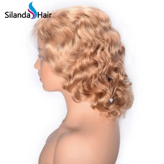 #27 Water Wave Brazilian Remy Human Hair Lace Front Wigs 12 Inch
