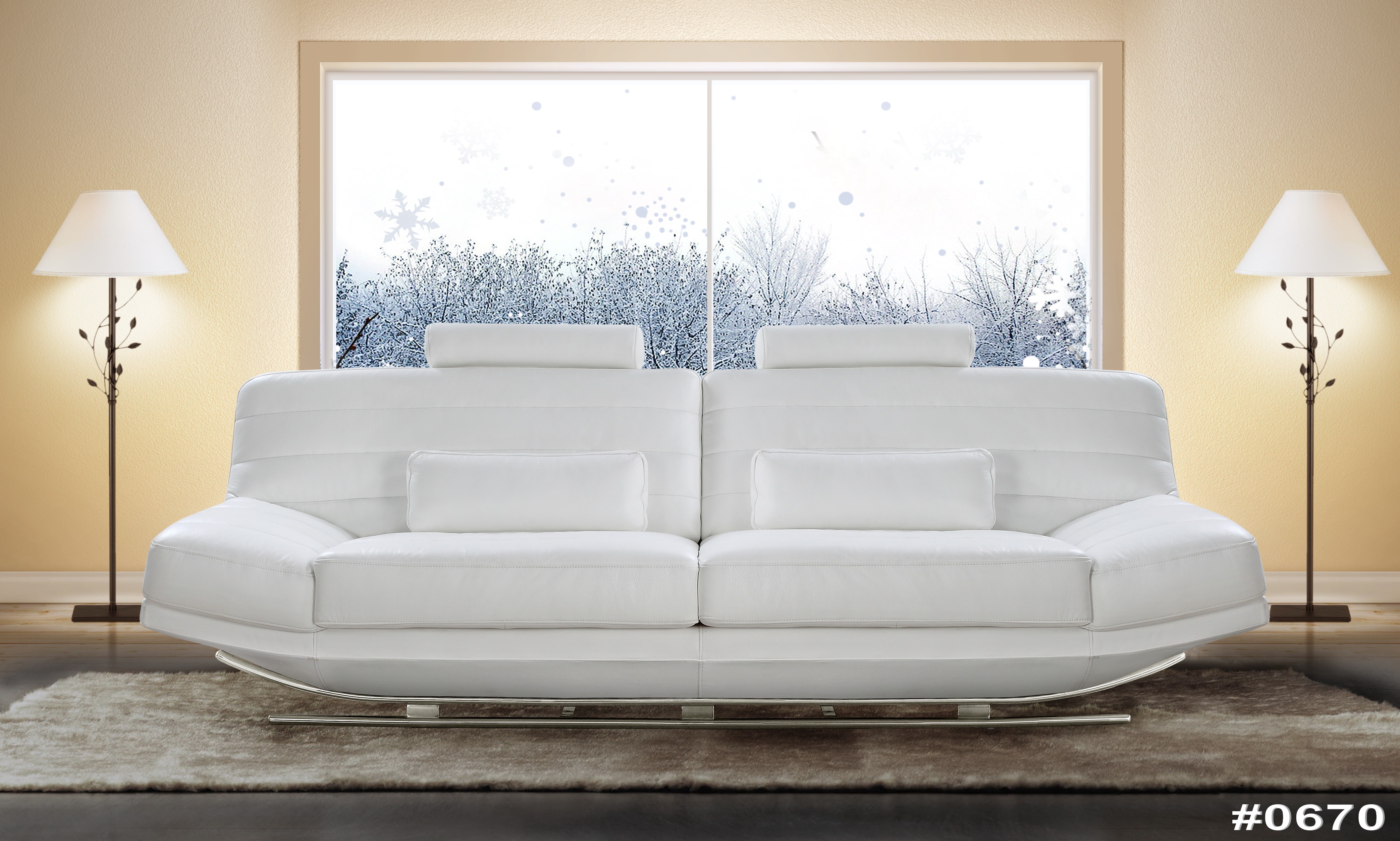 Luxurious White Leather Sofa with Sleek Chrome Base