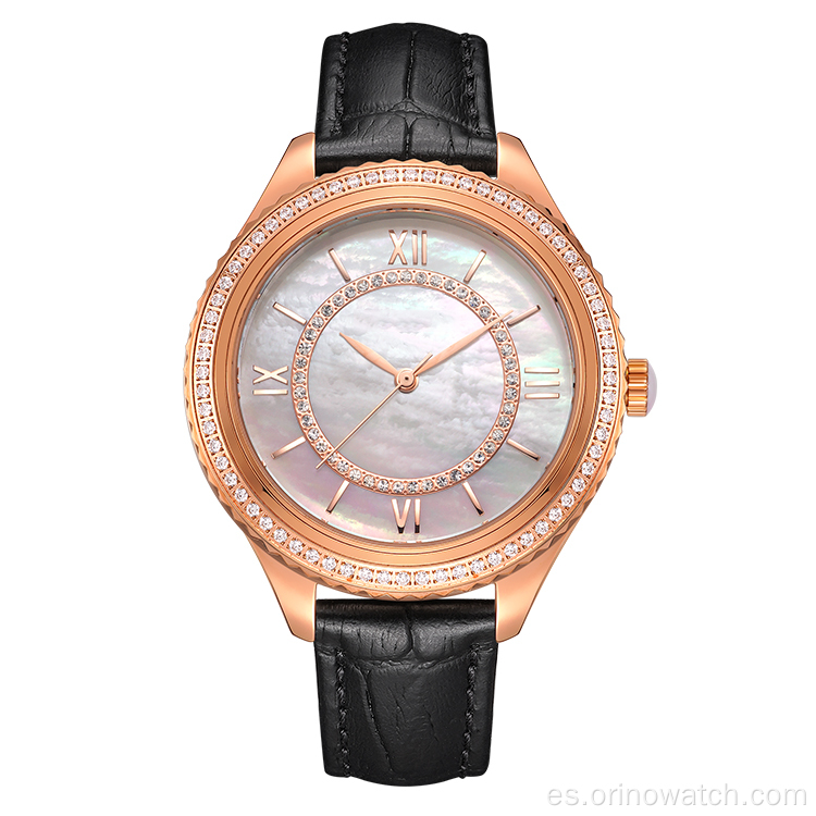 Moder de cuarzo de moda Pearl Watch con cuero para mujeres