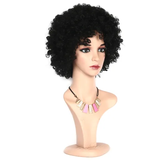 Hot Selling High Quality Artificial Cosplay Short Bang wavy Synthetic Wigs Adjustable Heat Resistant Natural For Black Women