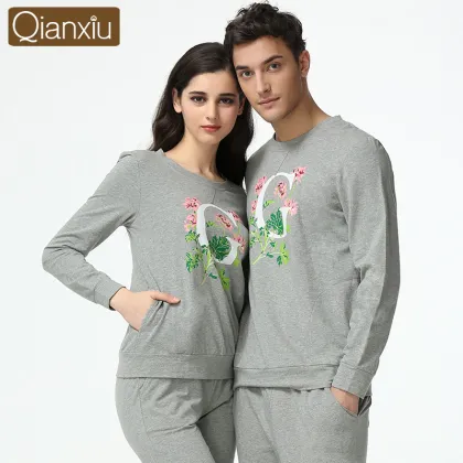Qianxiu Brand Hoodie Printed Cotton Men Nightgown