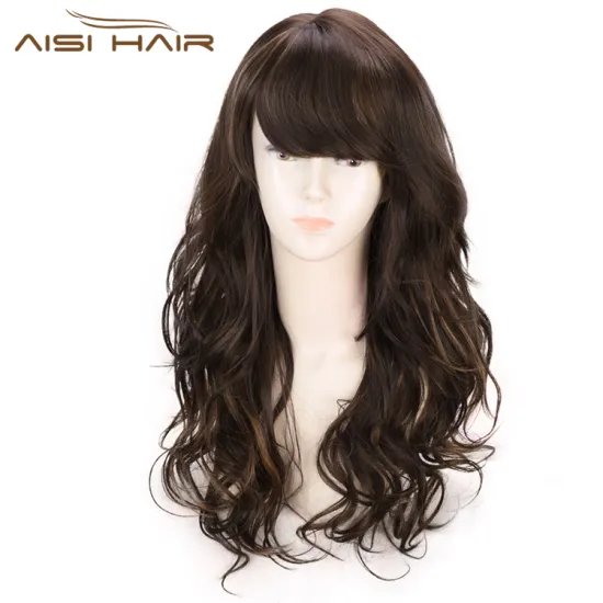 Aisi Hair Long Wavy Brown Bang Wig Heat Resistant Synthetic Hair Wig For Black White Women Fashion Cosplay Christmas Wigs