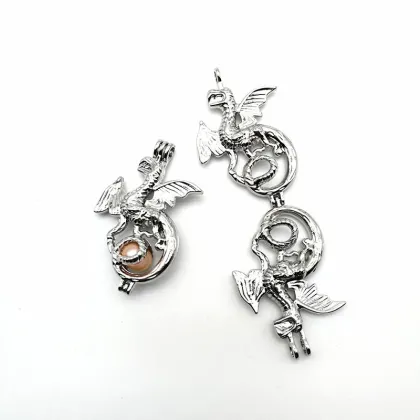 Fashion Dragon Pearl Bead Cage Pendant Necklace
