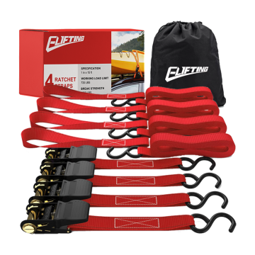 4-Pack of Heavy Duty Ratchet Straps - 1 Inch by 15 Feet, Rated up to 2200 LBS with S Hooks