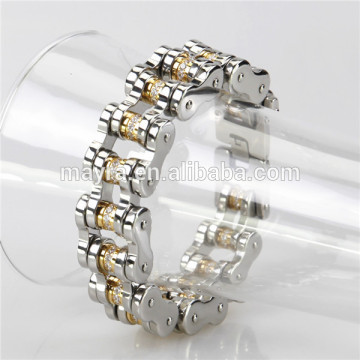 Popular fashion stainless steel diamond charm biker chain gold plated bracelet