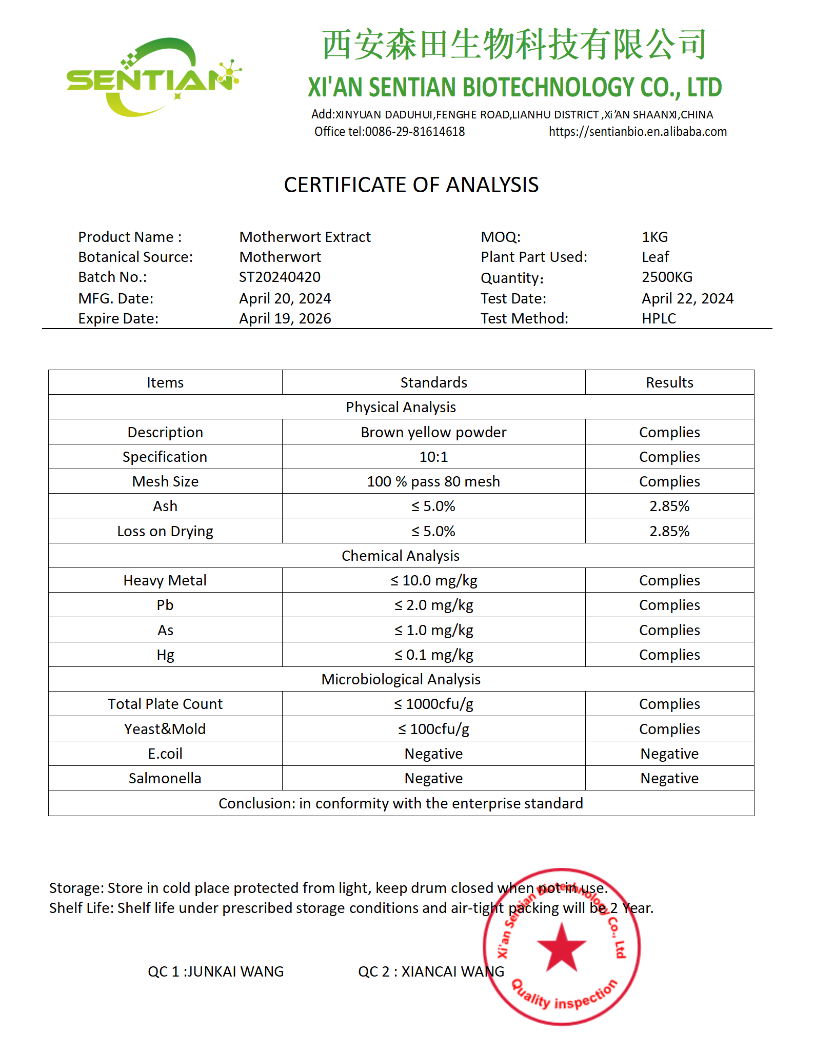 Motherwort Extract- COA_01