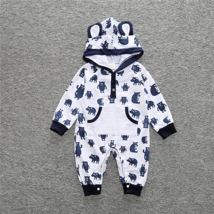 Cartoon long sleeve hooded rompers baby boy 2 colors new born baby clothes rompers