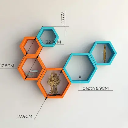 Wooden Wall Mounted Hexagon Storage Rack