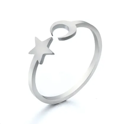 Exquisite Gold Plated Star and Moon Cuff Ring for Women