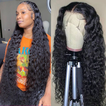 36 Inch Braided Lace Wigs, Wholesale Long Virgin Brazilian Water Wave Curly Human Hair Glueless 13x4  HD Lace Front Wig