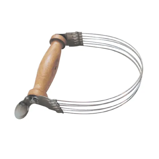 stainless steel pastry blender with wooden handle