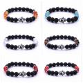 Pulsera de piedras preciosas Evil Eye Difusor de aceites esenciales de piedra de lava Reiki Healing Balancing Round Beads