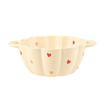 Ins Style Ceramic Dessert Bowls with Double Handles - Handmade Porcelain Soup Bowls in Bulk