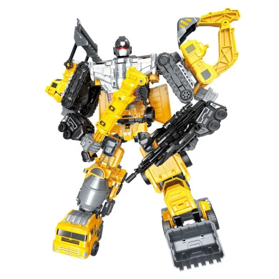 6-in-1 Plastic DIY Figure Toy: Engineering Bulldozer Truck & Deformation Transform Robot Car