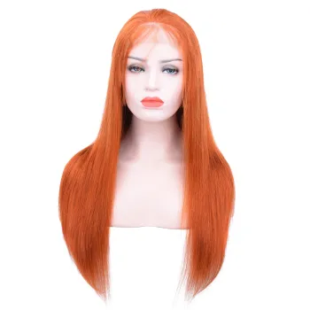 Saw silky 180% high density natural hair transparent 4*4 5*5 lace closure human hair long orange color bone straight wigs