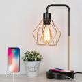 Industrial Bedside Table Lamp with Wireless Charger