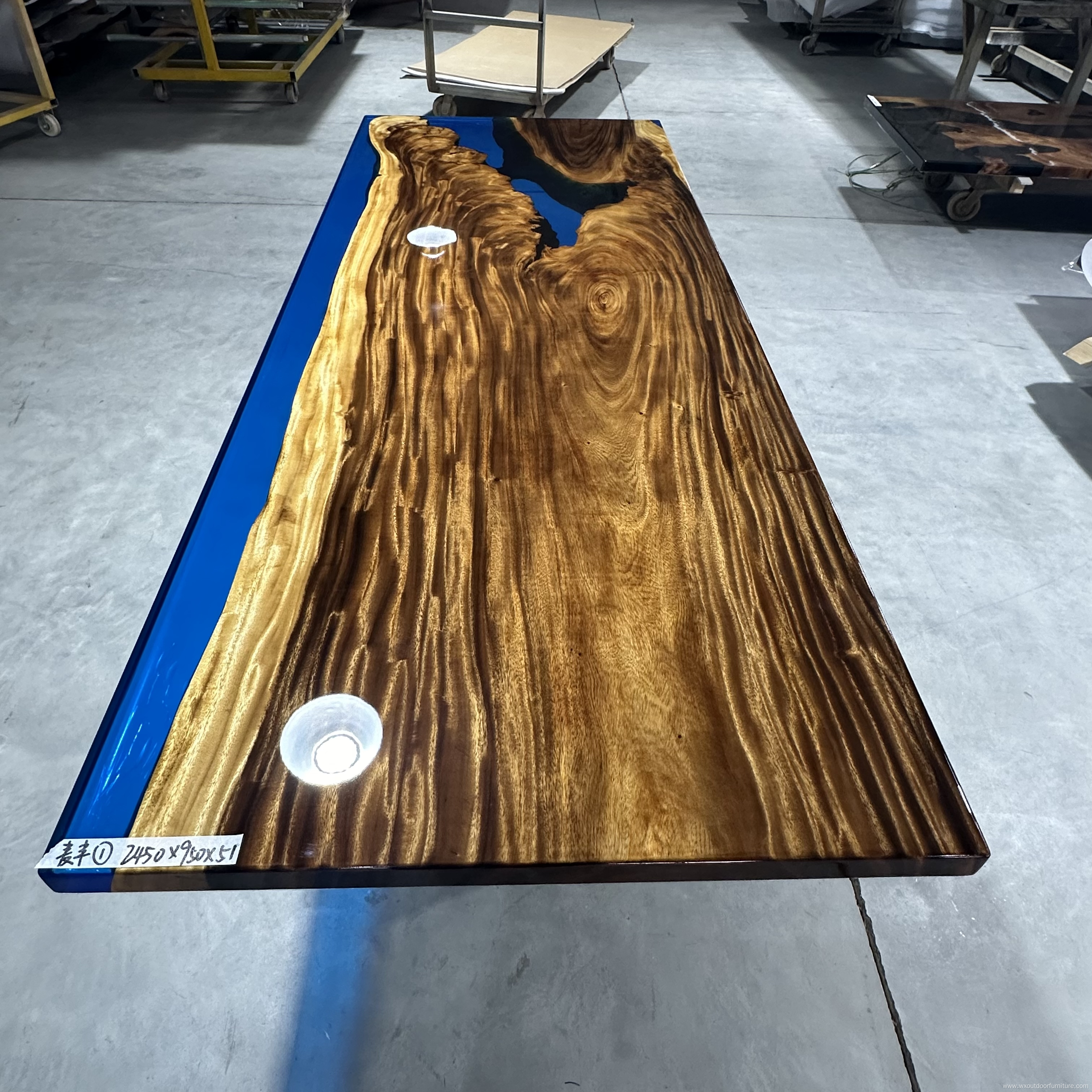 New Arrival Black color Solid Walnut Wood Home Bedroom Hotel Restaurant Villa Kitchen Dining Room Table River Epoxy Resin Slab