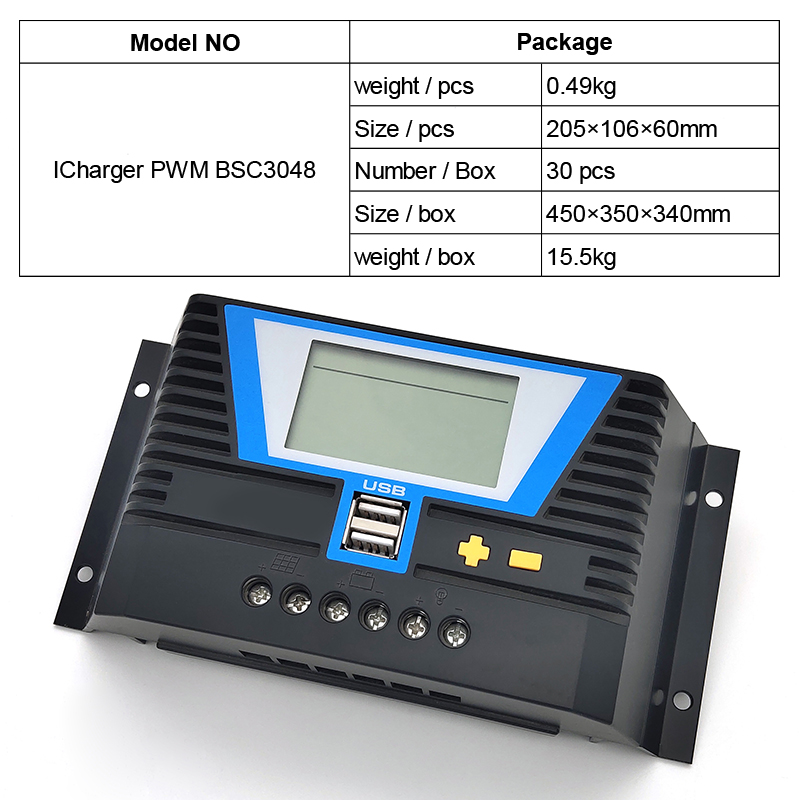 PWM Solar Controller 20A Solar Charger Controller Panel 24V USB Output 5V/2A ×2 Auto Backlight LiFePO4 lithium Battery