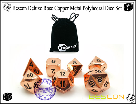 Bescon Deluxe Rose Copper Metal Polyhedral Dice Set-7