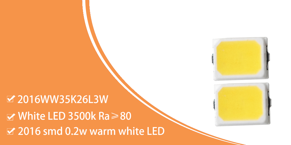 2016WW35K26L3W 0.2W White LED 2016 SMD 3500-4000K White SMD 60mA