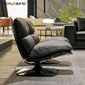 Modern Black Leather Swivel Lounge Chair for Living Room