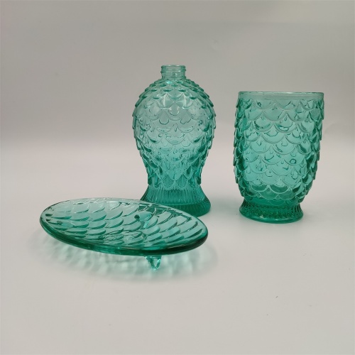 Blue color embossed glass bathroom  accessories