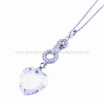 Crystal pendants, made of brass and cubic zirconia, heart shaped, small order accepted