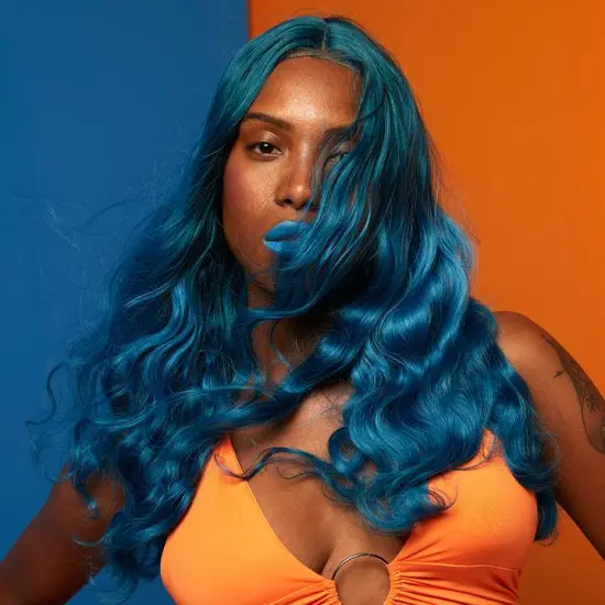 29 Inch Fog Blue Color Arika Synthetic Lace Front Wigs Body Wave HD Lace Front Side Part Wig Synthetic hair wigs For black Women