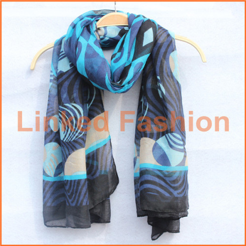 Geometric print chiffon scarf, shawl, hijab, silk, by Yiwu Real Fashion accessories factory since 2006