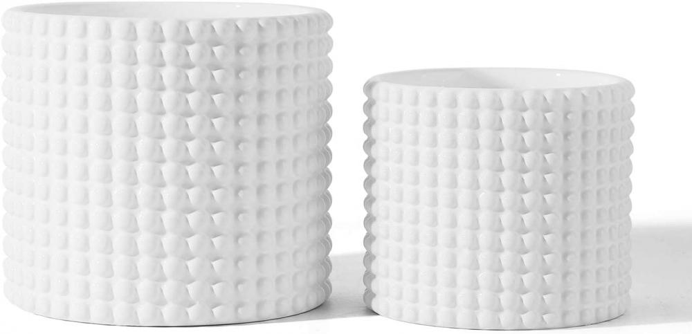 White Ceramic Vintage Style Hobnail Patterned Planter Pots