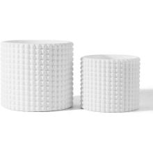 White Ceramic Vintage Style Hobnail Patterned Planter Pots