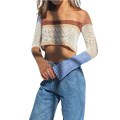 Womens Cropped Knit Top Long Sleeve