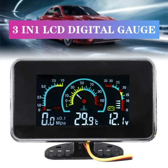 3 In 1 LCD Car Digital Gauge Voltmeter Oil Pressure Water Temp meter 1/8 NPT Oil Pressure sensor 12-24V