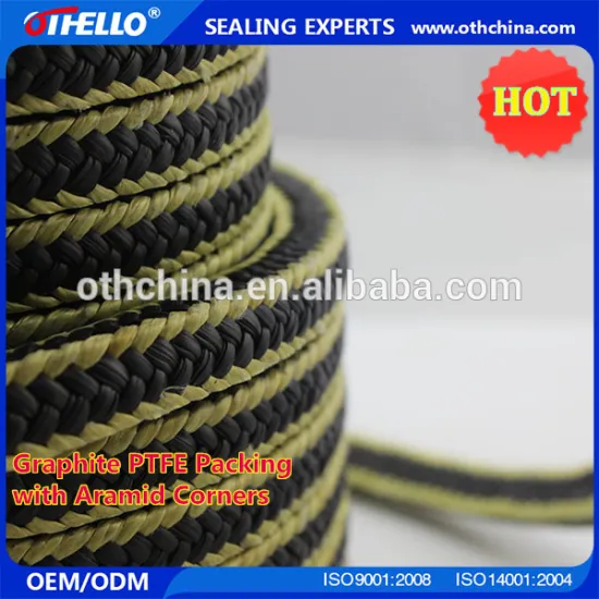 PTFE graphite braided square packing with aramid corner