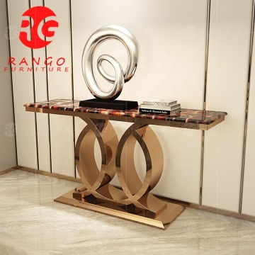 Stainless Steel Console Table with Marble Top and Rose Gold Finish