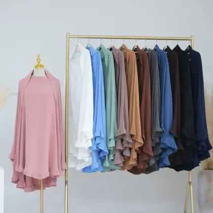 Wholesale Islamic Clothing: Solid Color Azz Crepe Prayer Hijab, Niqab Shawl with Ruffled Edge