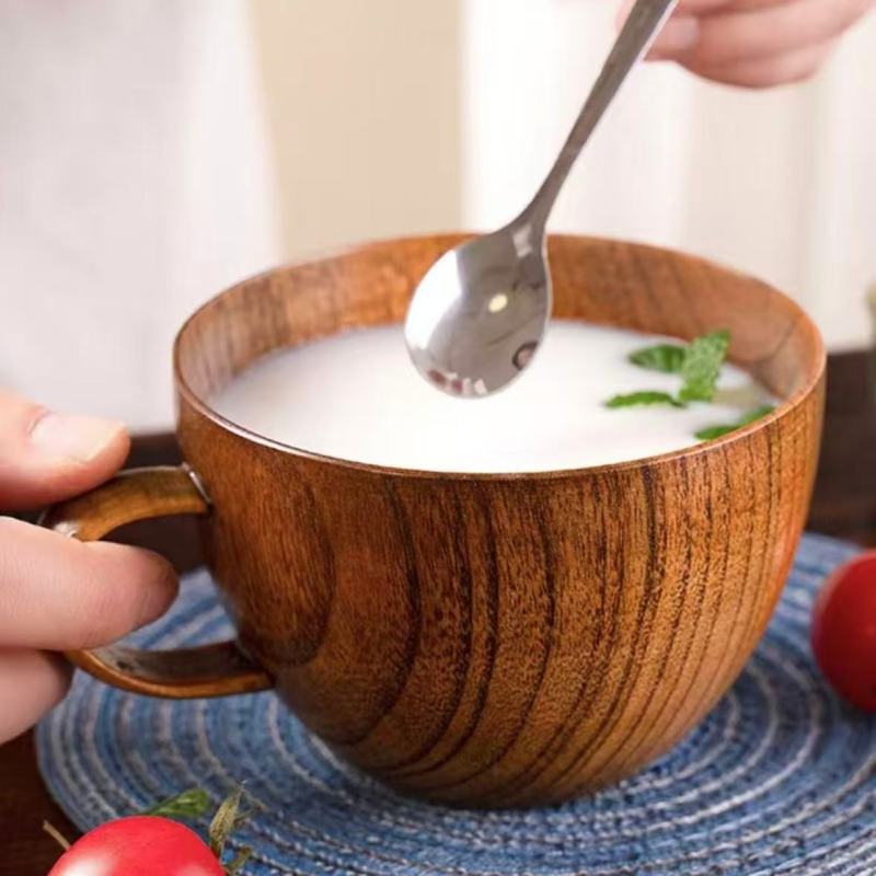 Natural Pattern Wooden Mugs with Ergonomic Handles