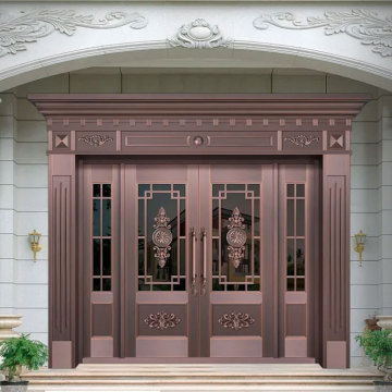Porte d'entrée en métal de style concepteur avec en-tête et piliers