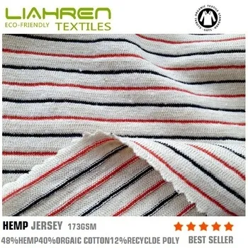 Eco-friendly hemp organic cotton poly jersey strip fabric 173gsm for baby Tshirt