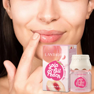 Private Label OEM LANTHOME Peach Lip Oil - 3 in 1 Hydrating Glossy Plumping Lip Care